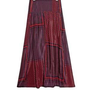 Anthropology Geo Print Elegant Red& Navy A Line Flowy Polka Dot Maxi Skirt Sz 2